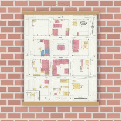 Old map wall art mockup — magnetic wood frame on brick wall — Sanborn Fire Insurance Map from Perry, Taylor County, Florida (1917), Sheet #0002
