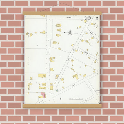 Old map wall art mockup — magnetic wood frame on brick wall — Sanborn Fire Insurance Map from Chester, Morris County, New Jersey (1901), Sheet #0002