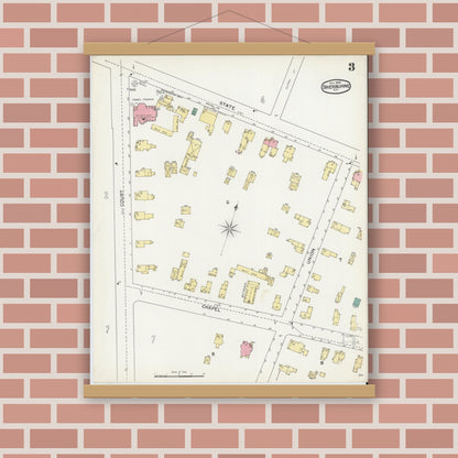 Old map wall art mockup — magnetic wood frame on brick wall — Sanborn Fire Insurance Map from Sherburne, Chenango County, New York (1892), Sheet #0003