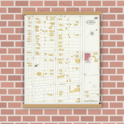 Old map wall art mockup — magnetic wood frame on brick wall — Sanborn Fire Insurance Map from Sault Sainte Marie, Chippewa County, Michigan (1906), Sheet #0019