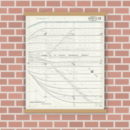 Old map wall art mockup — magnetic wood frame on brick wall — Sanborn Fire Insurance Map from Somerville, Burleson County, Texas (1910), Sheet #0011