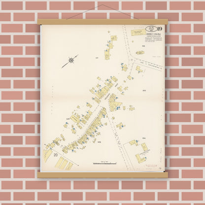 Old map wall art mockup — magnetic wood frame on brick wall — Sanborn Fire Insurance Map from Hilo, Hawaii County, Hawaii (1914), Sheet #0019