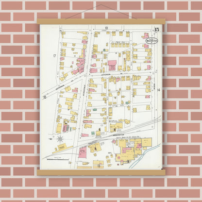 Old map wall art mockup — magnetic wood frame on brick wall — Sanborn Fire Insurance Map from Washington, Washington County, Pennsylvania (1900), Sheet #0015