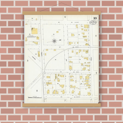 Old map wall art mockup — magnetic wood frame on brick wall — Sanborn Fire Insurance Map from Palatka, Putnam County, Florida (1903), Sheet #0010