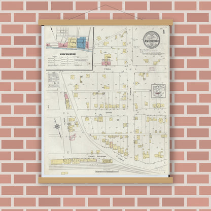 Old map wall art mockup — magnetic wood frame on brick wall — Sanborn Fire Insurance Map from New Straitsville, Perry County, Ohio (1913) - Complete Map Set