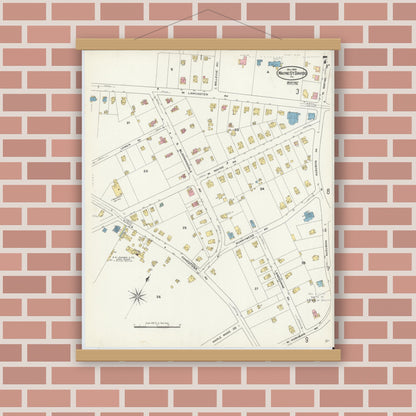 Old map wall art mockup — magnetic wood frame on brick wall — Sanborn Fire Insurance Map from Wayne, Delaware County, Pennsylvania (1909), Sheet #0007