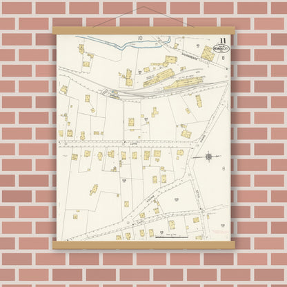 Old map wall art mockup — magnetic wood frame on brick wall — Sanborn Fire Insurance Map from Nevada City, Nevada County, California (1912), Sheet #0011