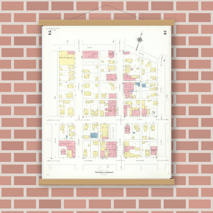 Old map wall art mockup — magnetic wood frame on brick wall — Sanborn Fire Insurance Map from Mount Sterling, Madison County, Ohio (1940), Sheet #0002
