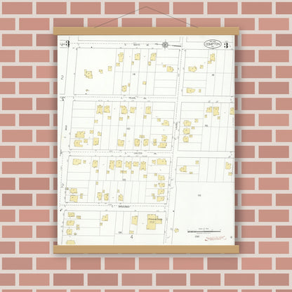 Old map wall art mockup — magnetic wood frame on brick wall — Sanborn Fire Insurance Map from Compton, Los Angeles County, California (1925), Sheet #0003