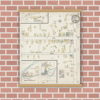 Old map wall art mockup — magnetic wood frame on brick wall — Sanborn Fire Insurance Map from Dryden, Tompkins County, New York (1887) - Complete Map Set