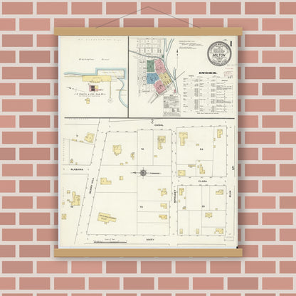 Old map wall art mockup — magnetic wood frame on brick wall — Sanborn Fire Insurance Map from Milton, Santa Rosa County, Florida (1910) - Complete Map Set