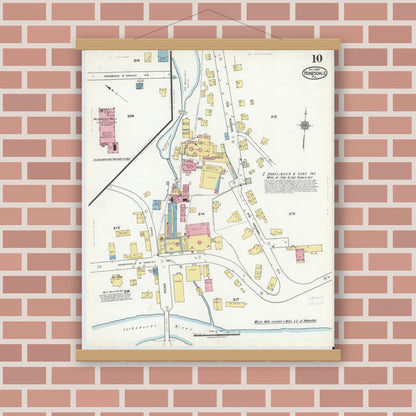 Old map wall art mockup — magnetic wood frame on brick wall — Sanborn Fire Insurance Map from Honesdale, Wayne County, Pennsylvania (1920), Sheet #0010