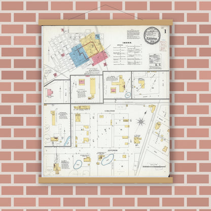 Old map wall art mockup — magnetic wood frame on brick wall — Sanborn Fire Insurance Map from Eldorado, Saline County, Illinois (1900) - Complete Map Set