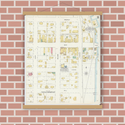 Old map wall art mockup — magnetic wood frame on brick wall — Sanborn Fire Insurance Map from Winneconne, Winnebago County, Wisconsin (1898), Sheet #0002