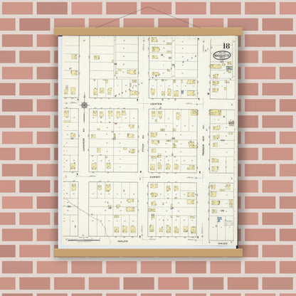 Old map wall art mockup — magnetic wood frame on brick wall — Sanborn Fire Insurance Map from Marquette, Marquette County, Michigan (1917), Sheet #0018