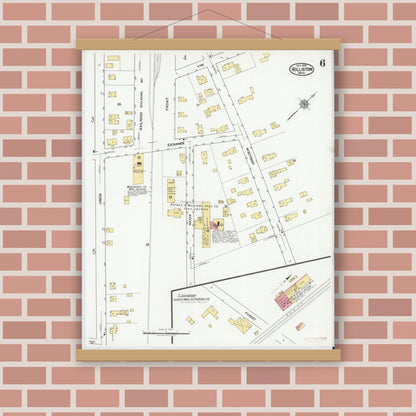 Old map wall art mockup — magnetic wood frame on brick wall — Sanborn Fire Insurance Map from Holliston, Middlesex County, Massachusetts (1919), Sheet #0006