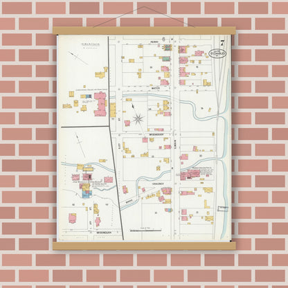 Old map wall art mockup — magnetic wood frame on brick wall — Sanborn Fire Insurance Map from Saint Charles, Saint Charles County, Missouri (1900), Sheet #0007
