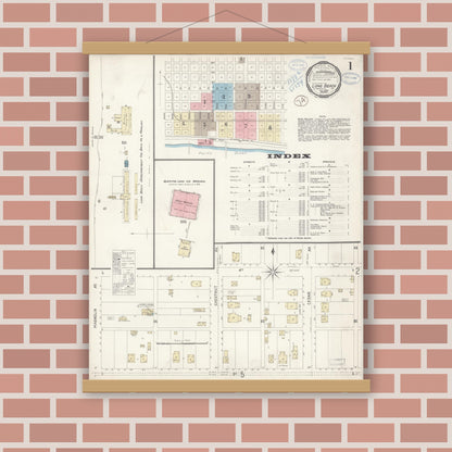 Old map wall art mockup — magnetic wood frame on brick wall — Sanborn Fire Insurance Map from Long Beach, Los Angeles County, California (1898) - Complete Map Set