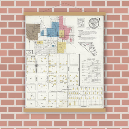 Old map wall art mockup — magnetic wood frame on brick wall — Sanborn Fire Insurance Map from Perry, Taylor County, Florida (1917) - Complete Map Set