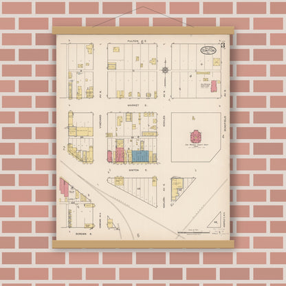 Old map wall art mockup — magnetic wood frame on brick wall — Sanborn Fire Insurance Map from Sinton, San Patricio County, Texas (1922), Sheet #0003
