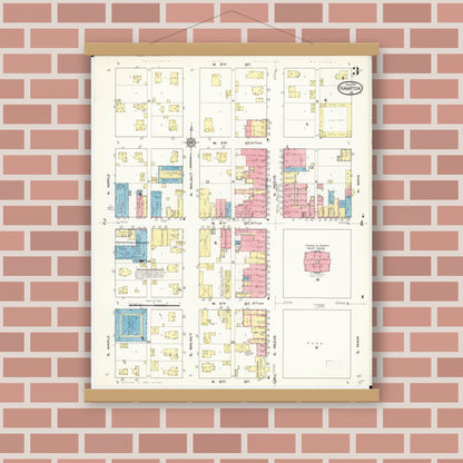 Old map wall art mockup — magnetic wood frame on brick wall — Sanborn Fire Insurance Map from Hampton, Franklin County, Iowa (1913), Sheet #0003