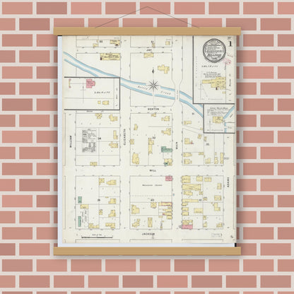 Old map wall art mockup — magnetic wood frame on brick wall — Sanborn Fire Insurance Map from Bellevue, Eaton County, Michigan (1895) - Complete Map Set