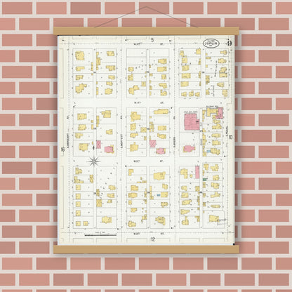 Old map wall art mockup — magnetic wood frame on brick wall — Sanborn Fire Insurance Map from Joplin, Jasper County, Missouri (1900), Sheet #0009