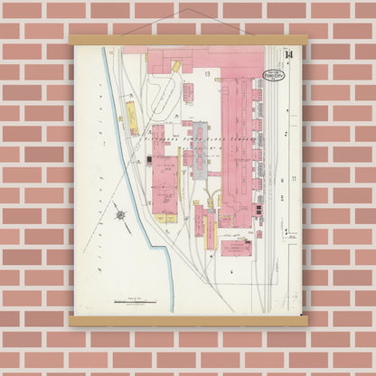 Old map wall art mockup — magnetic wood frame on brick wall — Sanborn Fire Insurance Map from Ford City, Armstrong County, Pennsylvania (1921), Sheet #0014