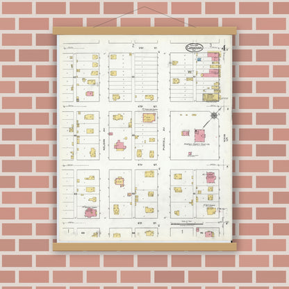 Old map wall art mockup — magnetic wood frame on brick wall — Sanborn Fire Insurance Map from Canadian, Hemphill County, Texas (1920), Sheet #0004