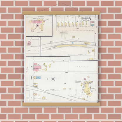 Old map wall art mockup — magnetic wood frame on brick wall — Sanborn Fire Insurance Map from Port Washington, Ozaukee County, Wisconsin (1898), Sheet #0005