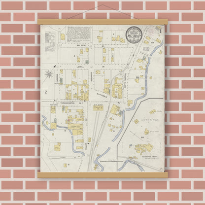 Old map wall art mockup — magnetic wood frame on brick wall — Sanborn Fire Insurance Map from Mill Valley, Marin County, California (1903) - Complete Map Set