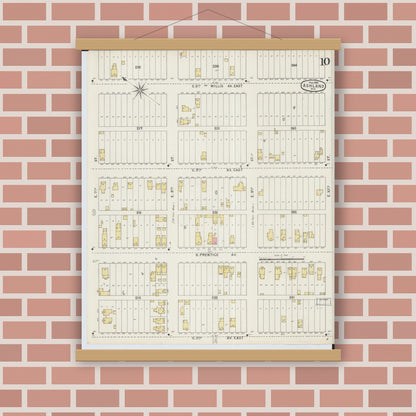 Old map wall art mockup — magnetic wood frame on brick wall — Sanborn Fire Insurance Map from Ashland, Ashland County, Wisconsin (1895), Sheet #0010