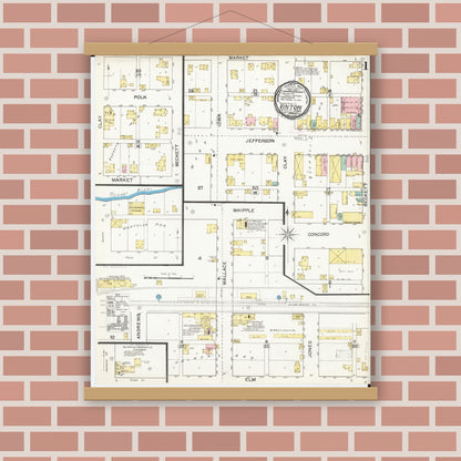 Old map wall art mockup — magnetic wood frame on brick wall — Sanborn Fire Insurance Map from Vinton, Benton County, Iowa (1892) â€” Complete Set