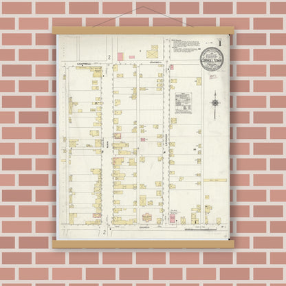 Old map wall art mockup — magnetic wood frame on brick wall — Sanborn Fire Insurance Map from Carrolltown, Cambria County, Pennsylvania (1910) - Complete Map Set