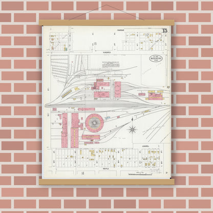 Old map wall art mockup — magnetic wood frame on brick wall — Sanborn Fire Insurance Map from Brainerd, Crow Wing County, Minnesota (1902), Sheet #0015