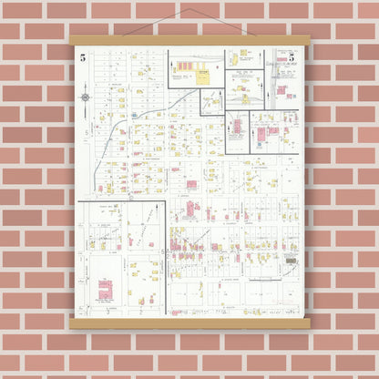 Old map wall art mockup — magnetic wood frame on brick wall — Sanborn Fire Insurance Map from Mascoutah, Saint Clair County, Illinois (1933), Sheet #0005