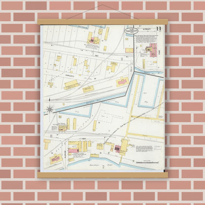 Old map wall art mockup — magnetic wood frame on brick wall — Sanborn Fire Insurance Map from Traverse City, Grand Traverse County, Michigan (1899), Sheet #0011