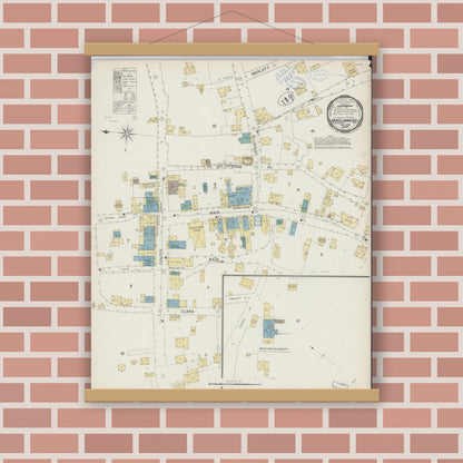 Old map wall art mockup — magnetic wood frame on brick wall — Sanborn Fire Insurance Map from Mokelumne Hill, Calaveras County, California (1898), Sheet #0001
