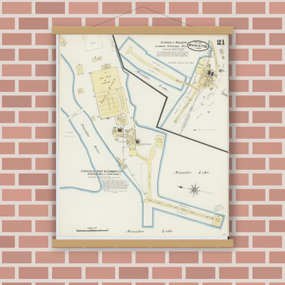 Old map wall art mockup — magnetic wood frame on brick wall — Sanborn Fire Insurance Map from Manistee, Manistee County, Michigan (1890), Sheet #0021