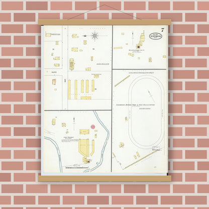 Old map wall art mockup — magnetic wood frame on brick wall — Sanborn Fire Insurance Map from Sebewaing, Huron County, Michigan (1909), Sheet #0007