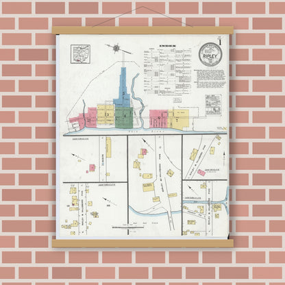 Old map wall art mockup — magnetic wood frame on brick wall — Sanborn Fire Insurance Map from Ripley, Brown County, Ohio (1920) - Complete Map Set