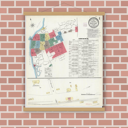 Old map wall art mockup — magnetic wood frame on brick wall — Sanborn Fire Insurance Map from Sea Cliff, Nassau County, New York (1908) - Complete Map Set