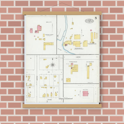 Old map wall art mockup — magnetic wood frame on brick wall — Sanborn Fire Insurance Map from Oak Harbor, Ottawa County, Ohio (1904), Sheet #0005