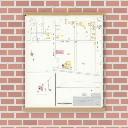 Old map wall art mockup — magnetic wood frame on brick wall — Sanborn Fire Insurance Map from New Philadelphia, Tuscarawas County, Ohio (1926), Sheet #0007