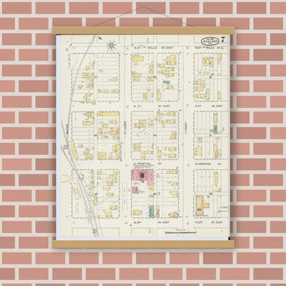 Old map wall art mockup — magnetic wood frame on brick wall — Sanborn Fire Insurance Map from Ashland, Ashland County, Wisconsin (1895), Sheet #0007