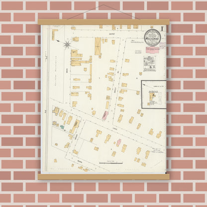 Old map wall art mockup — magnetic wood frame on brick wall — Sanborn Fire Insurance Map from Miles Grove, Erie County, Pennsylvania (1904) - Complete Map Set