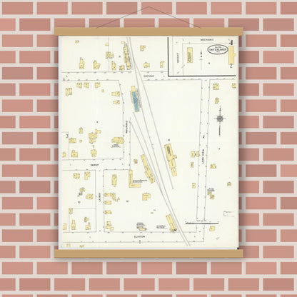 Old map wall art mockup — magnetic wood frame on brick wall — Sanborn Fire Insurance Map from Interlaken, Seneca County, New York (1910), Sheet #0004