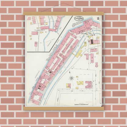 Old map wall art mockup — magnetic wood frame on brick wall — Sanborn Fire Insurance Map from Turners Falls, Franklin County, Massachusetts (1895), Sheet #0002