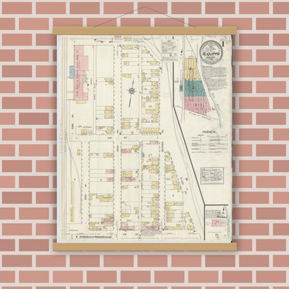 Old map wall art mockup — magnetic wood frame on brick wall — Sanborn Fire Insurance Map from Aliquippa, Beaver County, Pennsylvania (1912), Sheet #0001