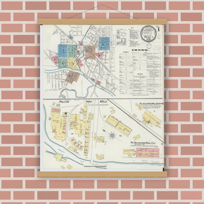 Old map wall art mockup — magnetic wood frame on brick wall — Sanborn Fire Insurance Map from Niles, Trumbull County, Ohio (1898), Sheet #0001